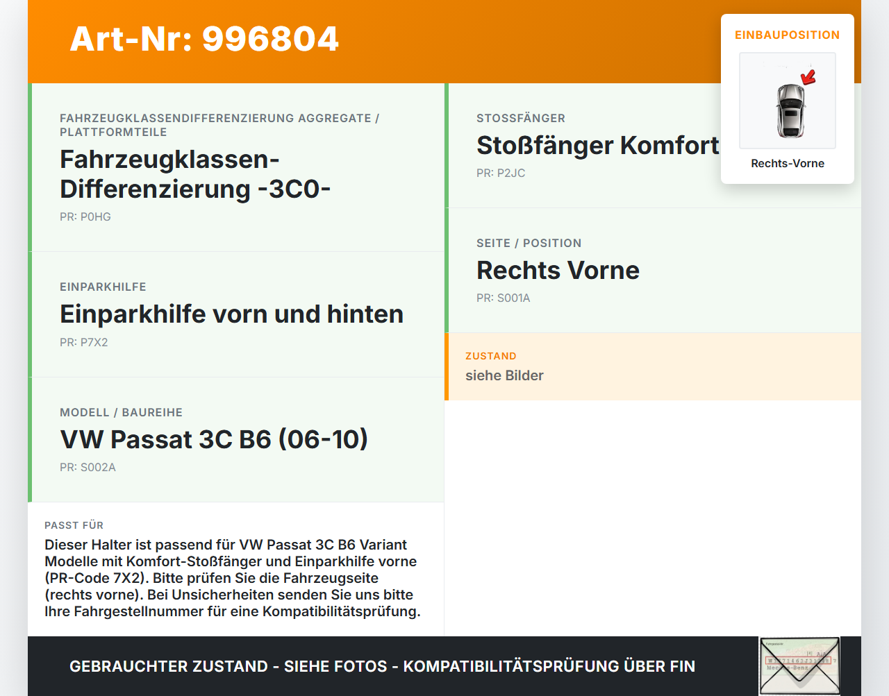 VW Passat 3C B6 06-10 Kombi Halter Träger Aufnahme Führung für Stoßstange Rechts Vorne VW Passat 3C B6 06-10... Vorschau 3