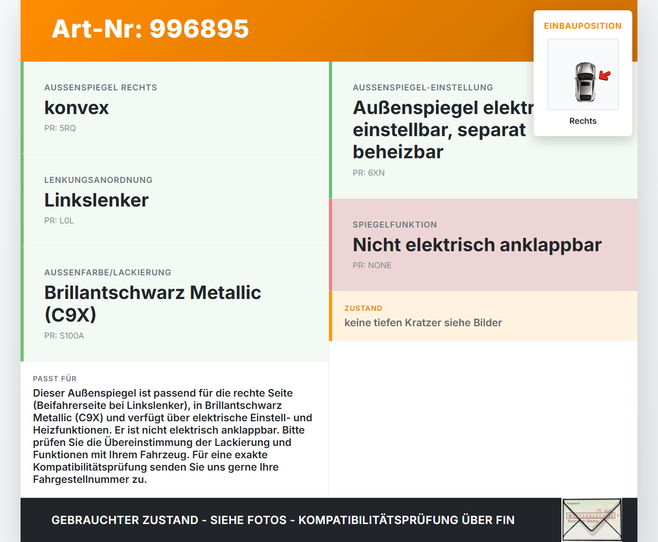 VW Passat 3C B6 06-10 Spiegel Aussenspiegel Rechts LC9X VW Passat 3C B6 06-10 29.05.2007 3C0857522 3C1857538 gebraucht Vorschau 3