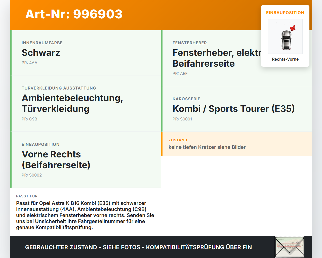 Opel Astra K B16 15-19 Kombi Türleiste Rechts Vorne Innen GR5 Opel Astra K B16 15-19 09.05.2017 39068926 gebraucht Vorschau 3