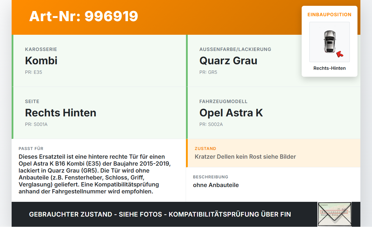 Opel Astra K B16 15-19 Kombi Tür Rechts Hinten GR5 Opel Astra K B16 15-19 09.05.2017 39028994 gebraucht Vorschau 3