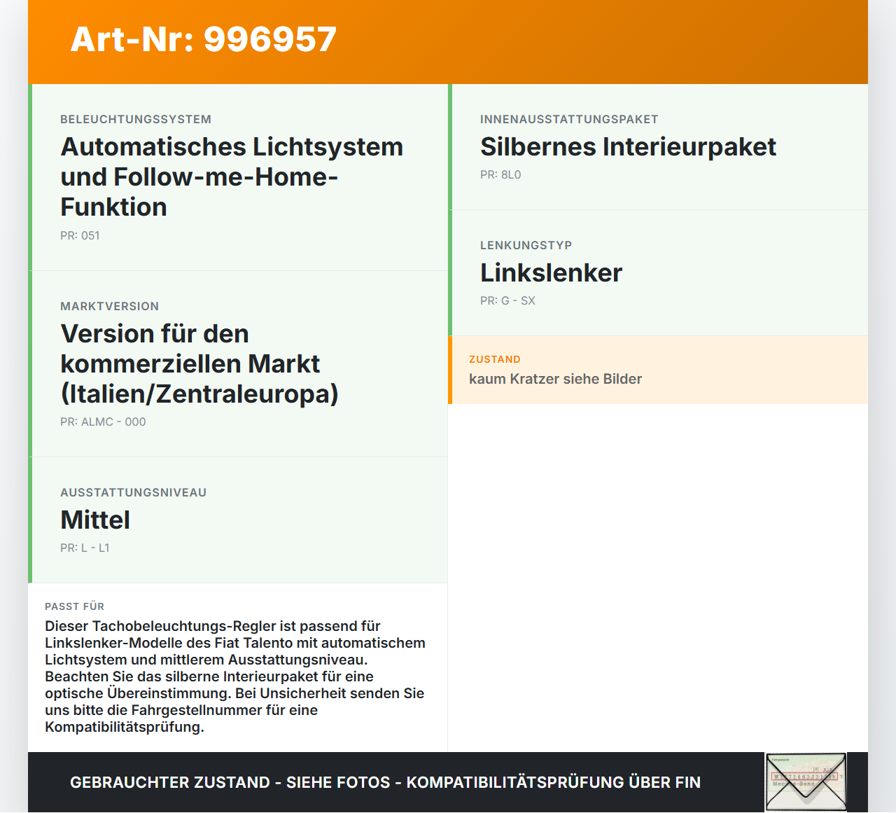 Fiat Talento 296 16-21  VAN Tachobeleuchtung Regler Dimmer Fiat Talento 296 16-21 10.07.2018 gebraucht Vorschau 3