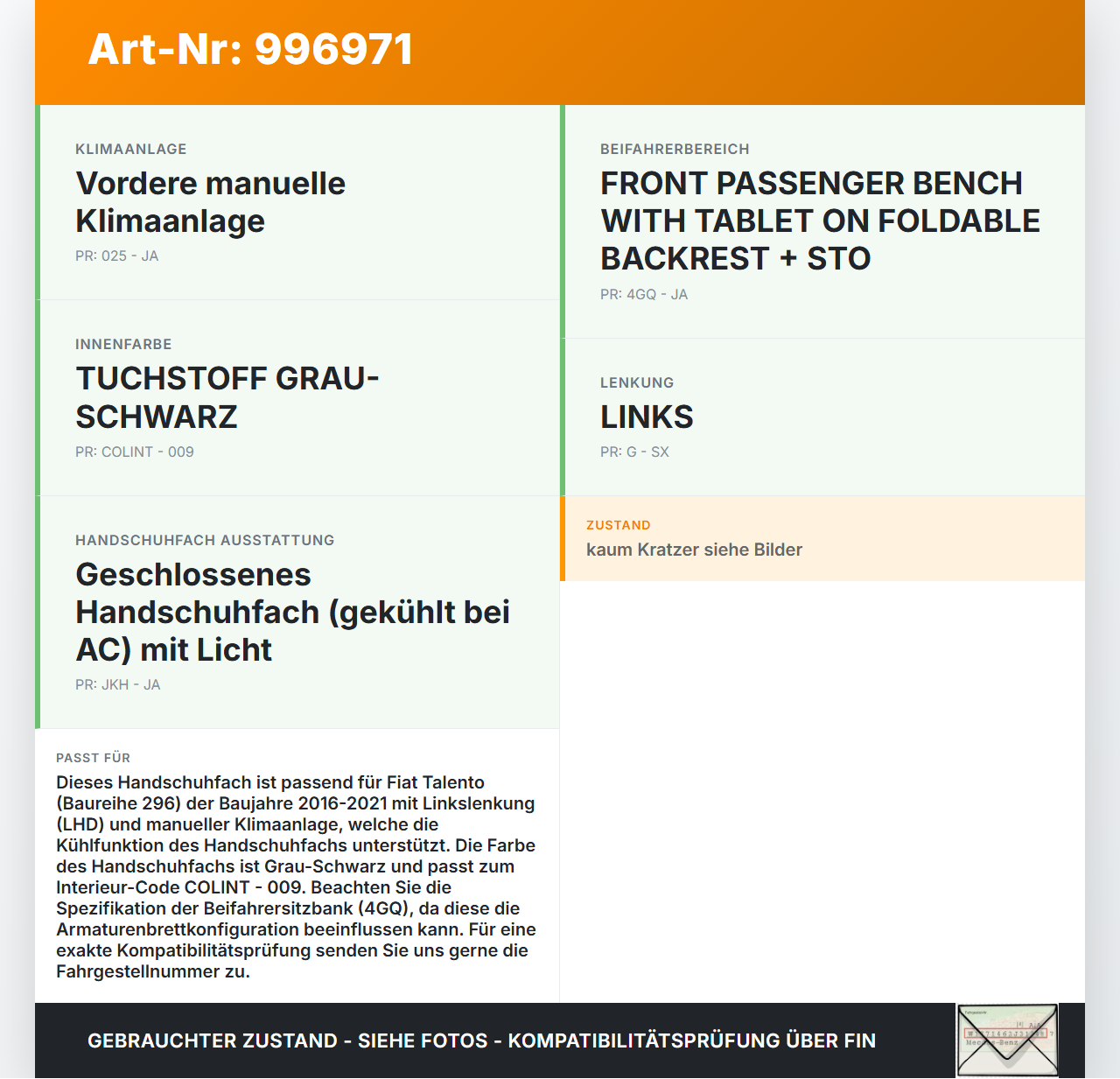 Fiat Talento 296 16-21 Handschuhfach Handschuhkasten Fiat Talento 296 16-21 10.07.2018 gebraucht Vorschau 3