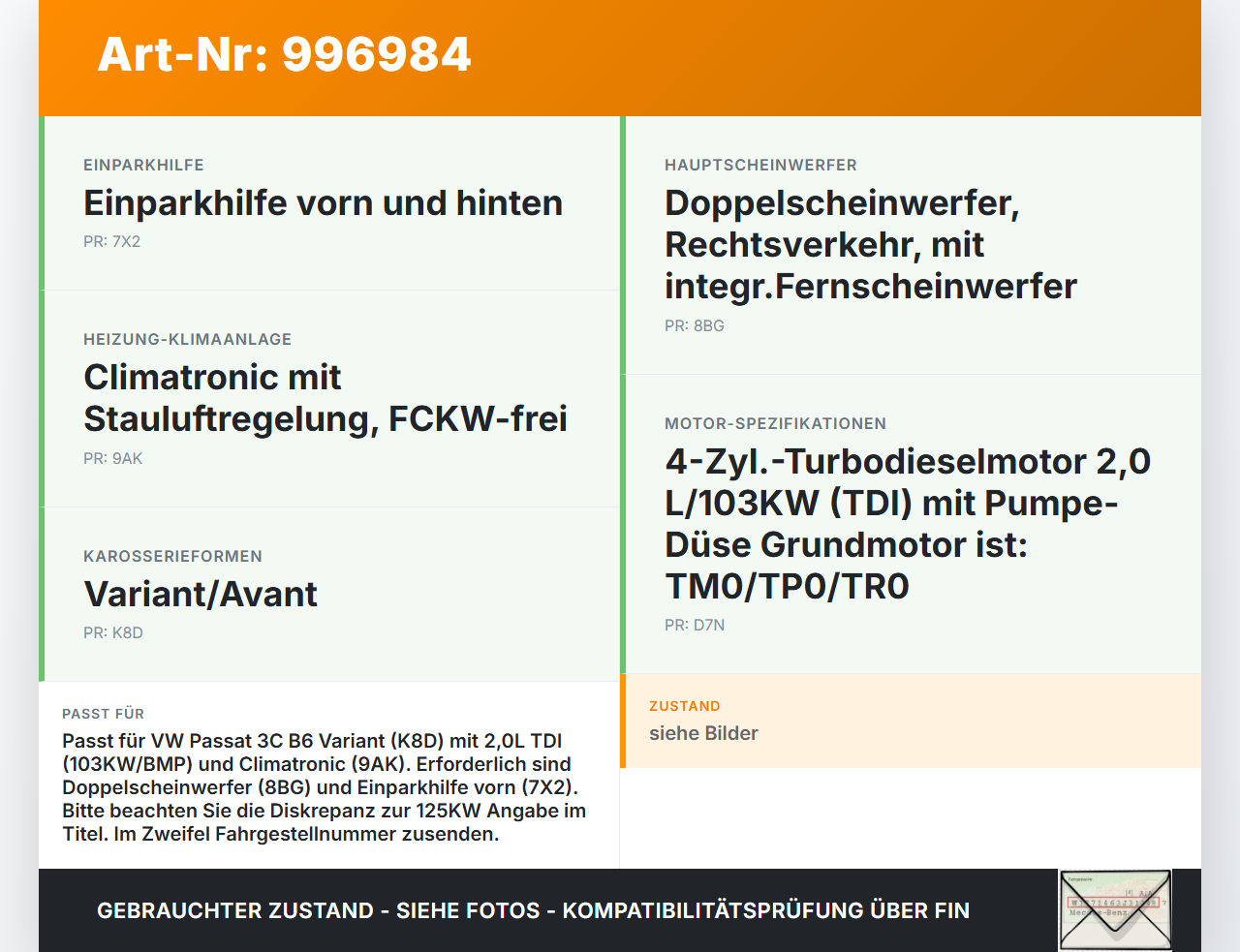 VW Passat 3C B6 06-10 2,0 125KW Schlossträger Frontmaske Träger VW Passat 3C B6 06-10 29.05.2007 3C0805588H gebraucht Vorschau 3