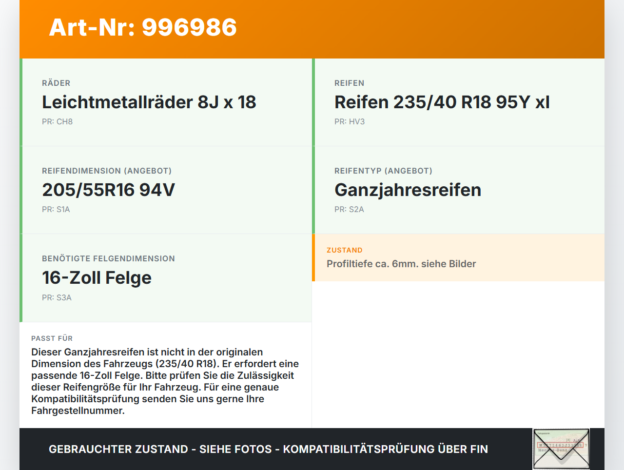 VW Passat 3C B6 06-10 1x Reifen Ganzjahresreifen Yokohama 205/55R16 94V 6.03mm VW Passat 3C B6 06-10 29.05.2007... Vorschau 3