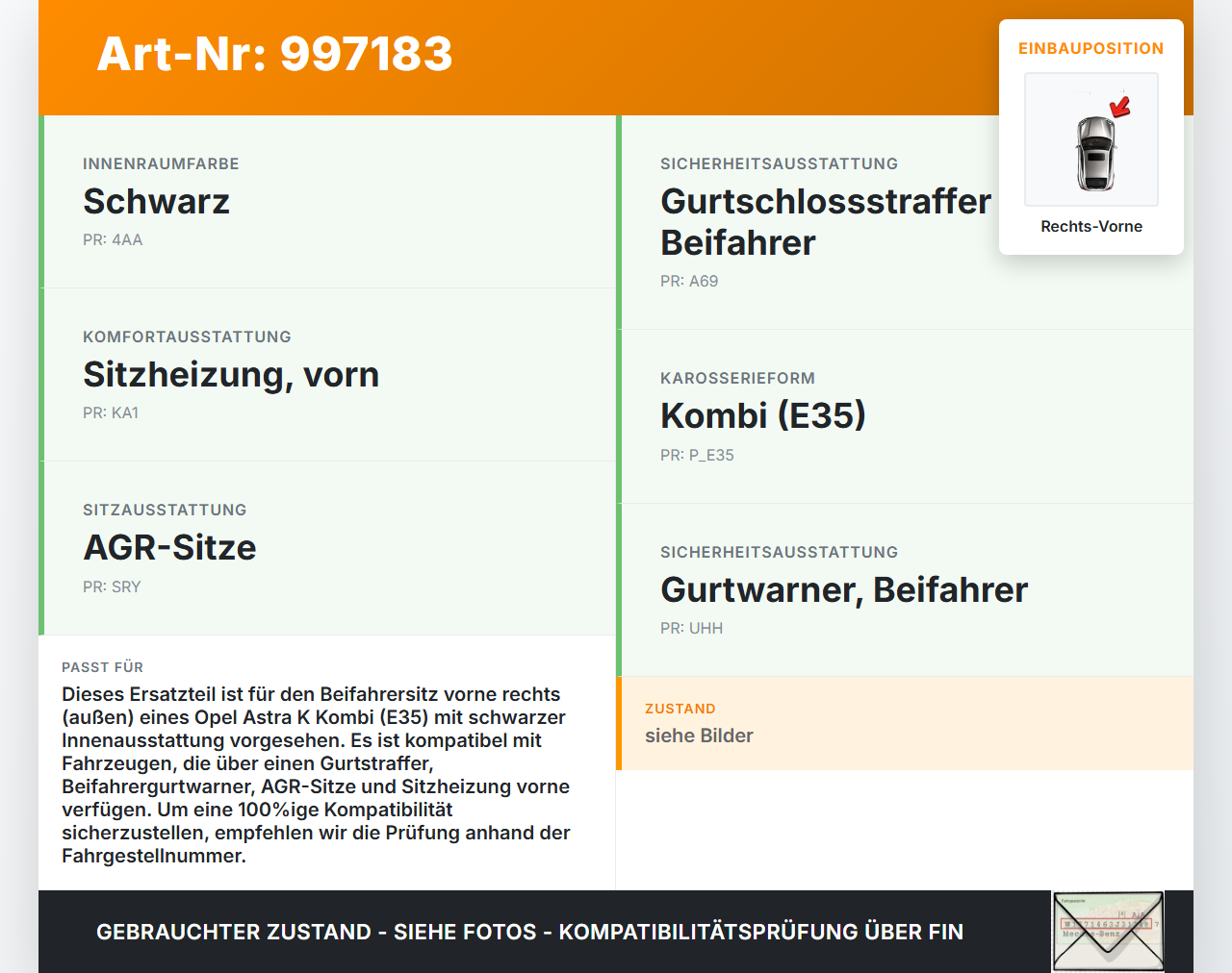Opel Astra K B16 15-19 Kombi Gurtstraffer Gurtschloss Beifahrer Rechts Vorne Aussen Opel Astra K B16 15-19... Vorschau 3