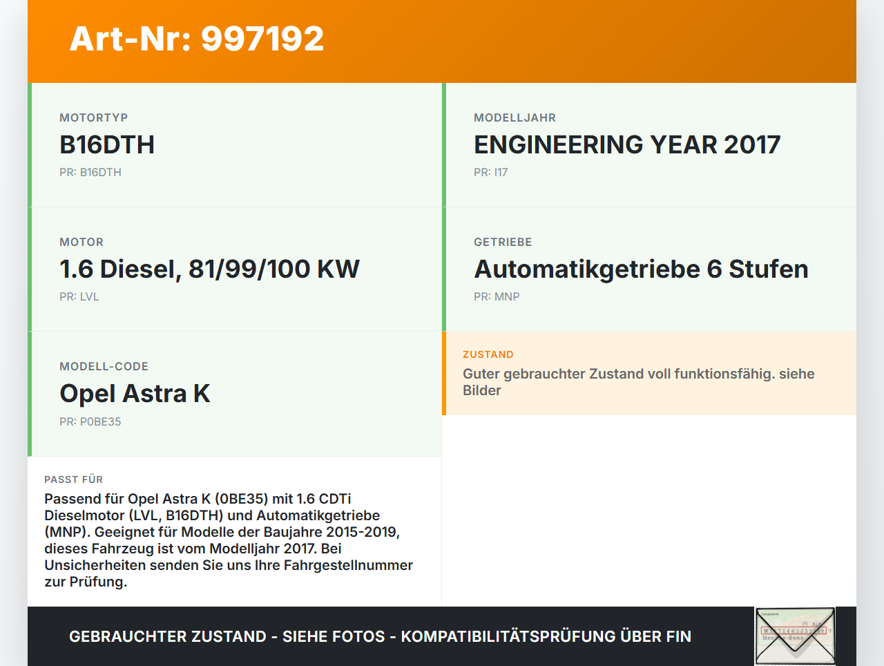 Opel Astra K B16 15-19 CDTi 1,6 100KW Hochdruck Leitung Kraftstoffleitung Opel Astra K B16 15-19 09.05.2017 gebraucht Vorschau 3