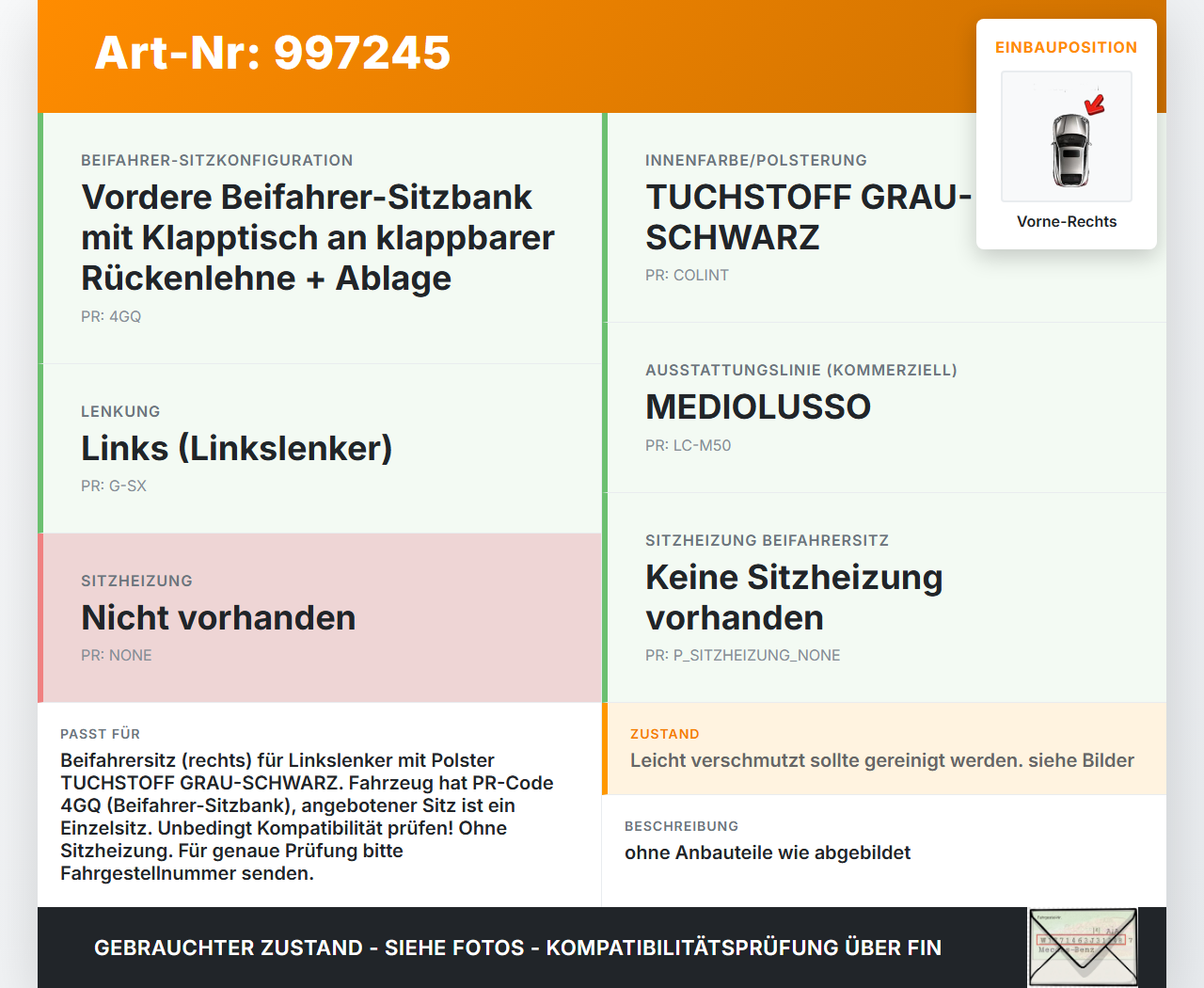 Fiat Talento 296 16-21  VAN Sitz Beifahrersitz Vorne Rechts Fiat Talento 296 16-21 10.07.2018 6000618210 gebraucht Vorschau 3