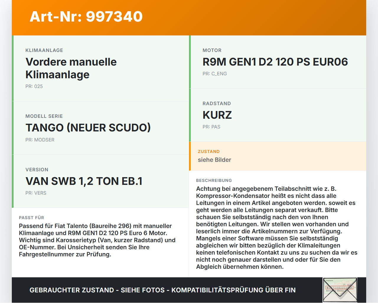 Fiat Talento 296 16-21  1,6D 88KW Klimaschlauch Klimaleitung Fiat Talento 296 16-21 10.07.2018 49704803 93459013... Vorschau 3
