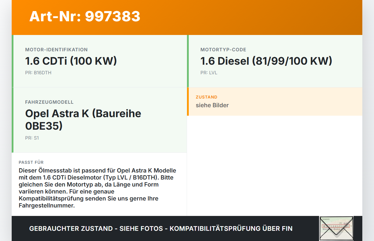 Opel Astra K B16 15-19 CDTi 1,6 100KW B16DTH Ölmessstab Öl Stab Opel Astra K B16 15-19 09.05.2017 55569973 gebraucht Vorschau 3