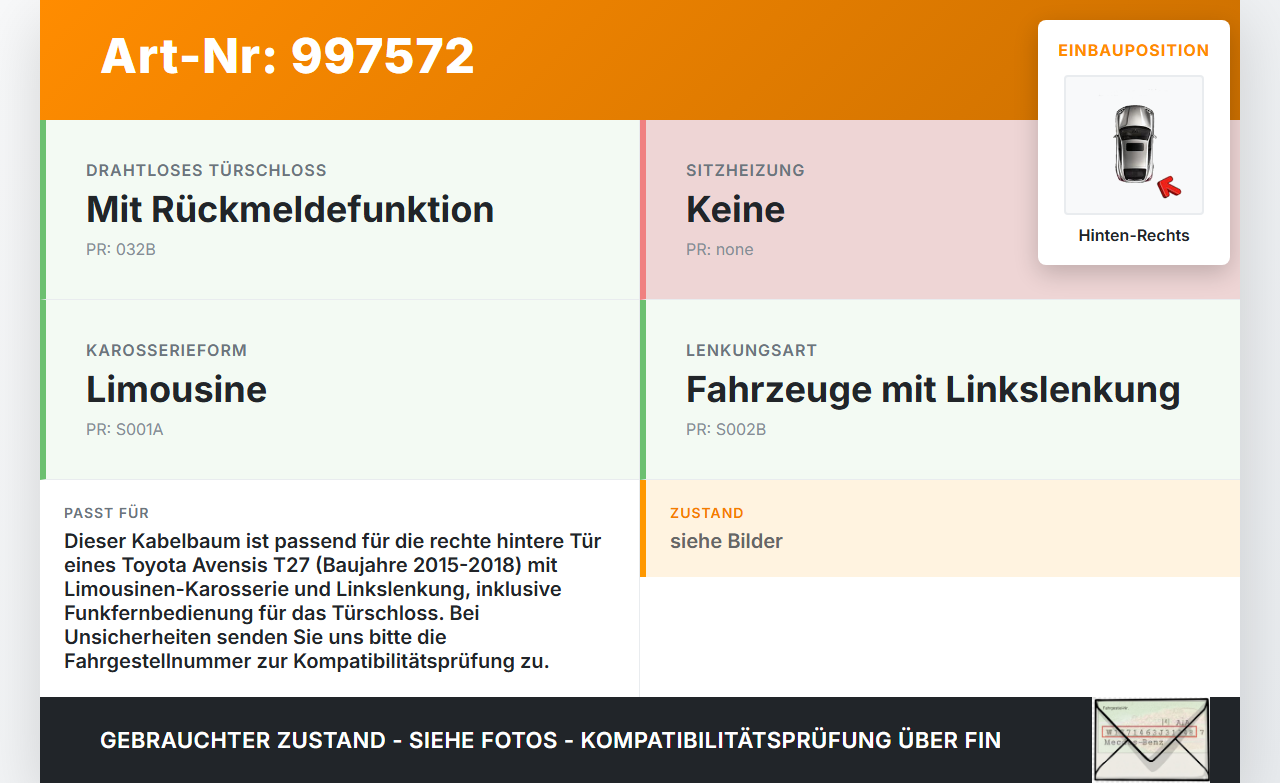 Avensis T27 15-18 Lim Kabelbaum Leitungssatz für Tür und Fensterheber Hinten Rechts Avensis T27 15-18 20.01.2016... Vorschau 3