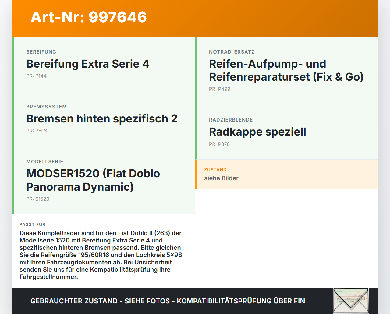 Fiat Doblo II 263 10-15 4 x Kompletträder Stahlfelge 195/60R16 5X98 Fiat Doblo II 263 10-15 24.01.2012  - gebraucht Vorschau 3