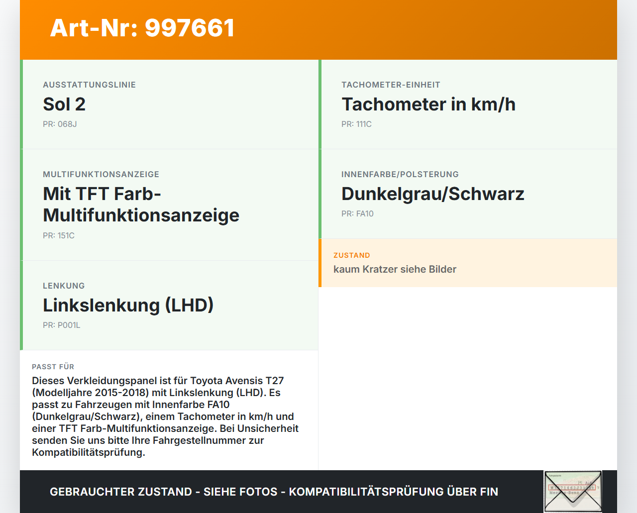 Avensis T27 15-18 Verkleidung für Tacho Avensis T27 15-18 20.01.2016 5567005150 55670-05150 gebraucht Vorschau 3