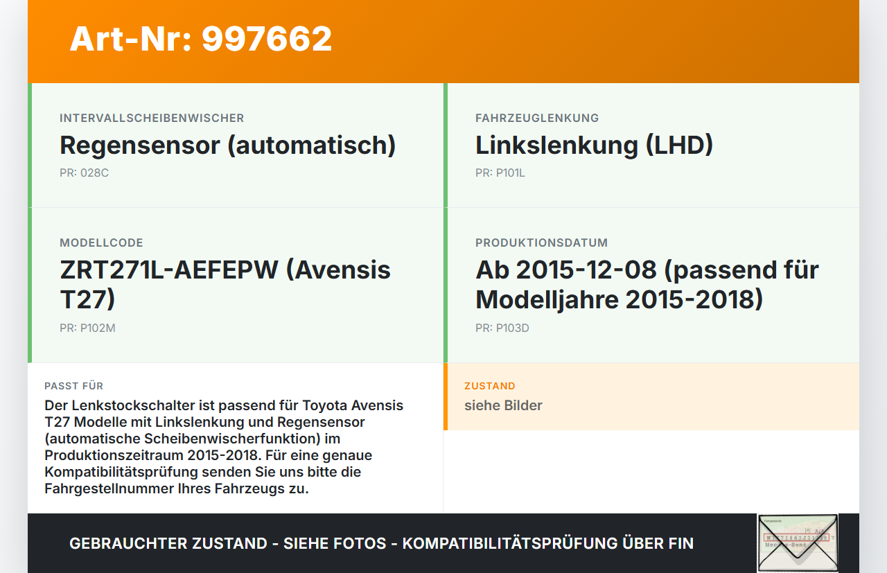 Avensis T27 15-18 Lenkstockschalter Wischerschalter Wischer Avensis T27 15-18 20.01.2016 8465205180 05180-17F420... Vorschau 3