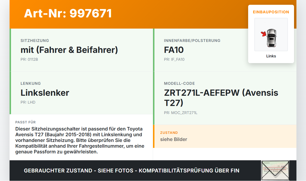 Avensis T27 15-18 Sitzheizung Schalter Regler Links Avensis T27 15-18 20.01.2016 453484 gebraucht Vorschau 3