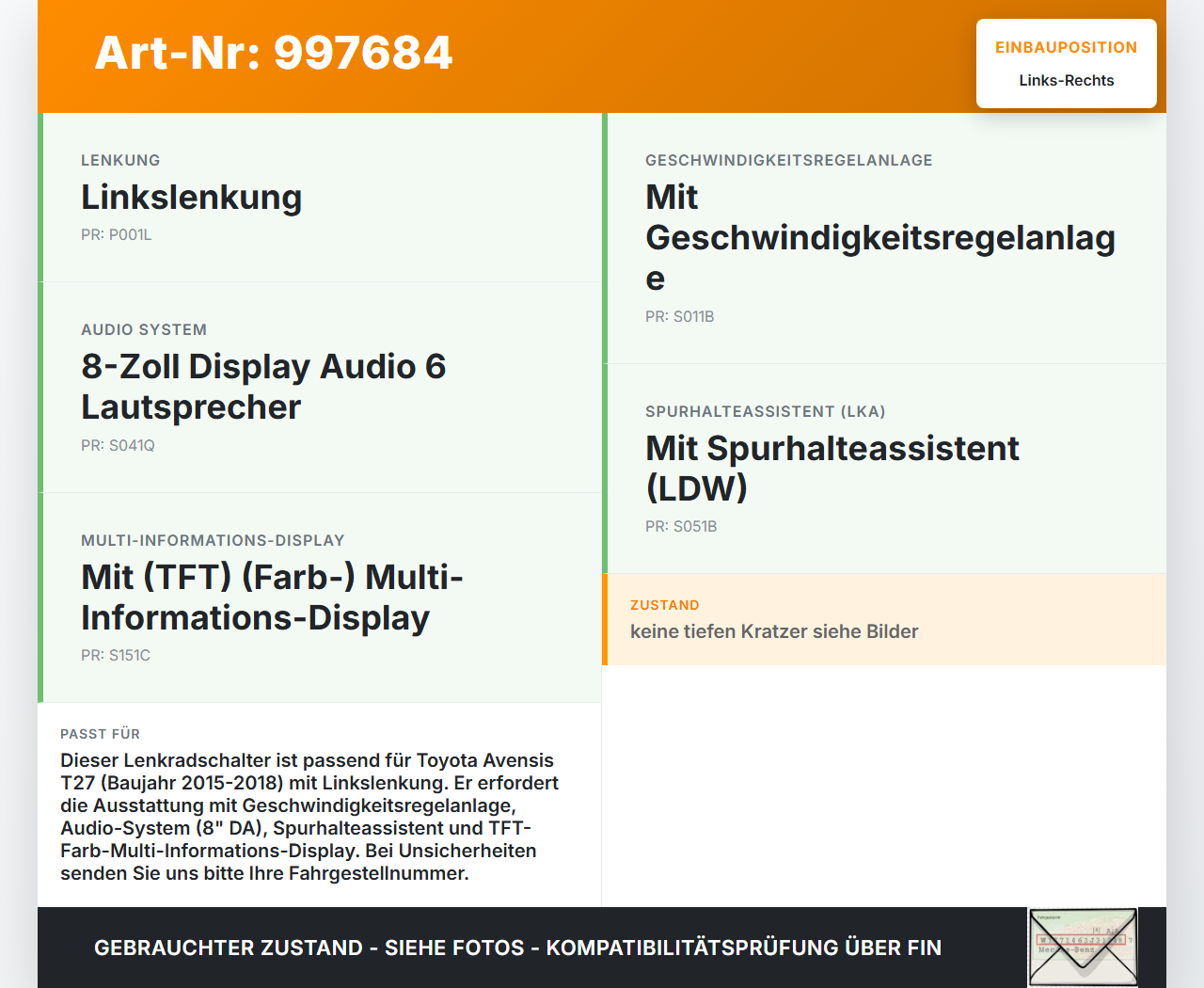 Avensis T27 15-18 Lenkradschalter Multifunktionstasten Schalter für Lenkrad Links Rechts Avensis T27 15-18... Vorschau 3