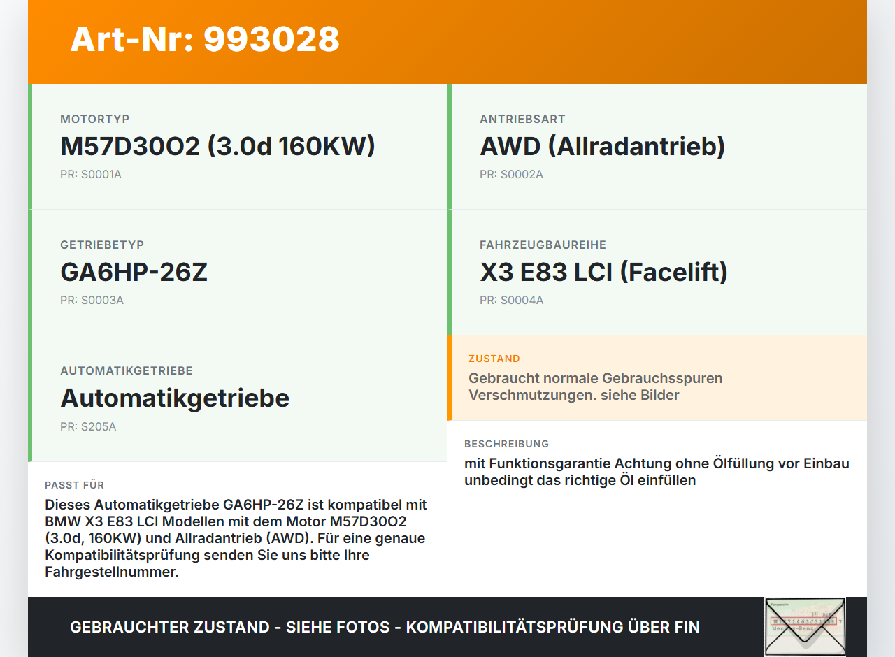 BMW X3 E83 06-10 3,0 160KW 4WD GA6HP-26Z Automatikgetriebe Getriebe m. Wandler EH GA6HP26Z BMW X3 E83 06-10... Vorschau 3