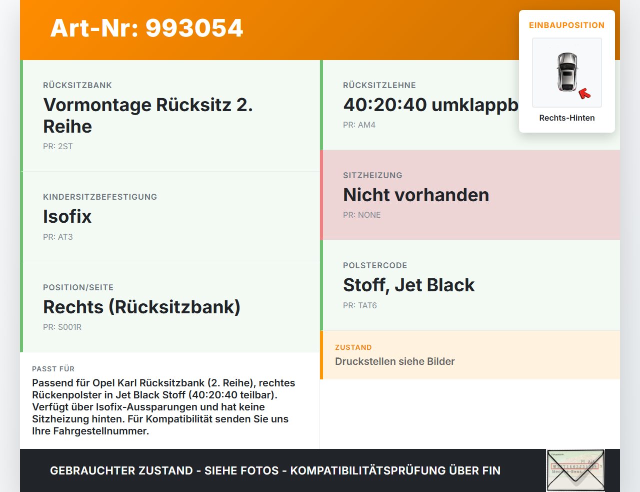 Opel Karl 5T Sitzbezug Rückenpolster Rechts für Rücksitzbank Hinten Opel Karl 2017 gebraucht Vorschau 3