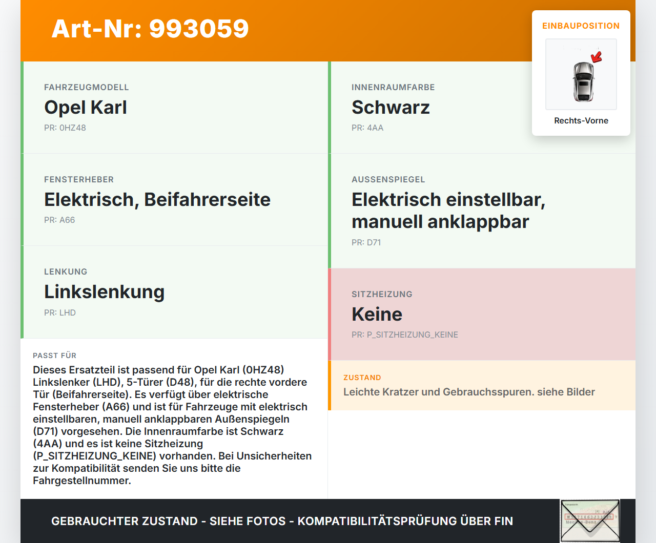 Opel Karl 5T Türverkleidung Türpappe Rechts Vorne Opel Karl 2017 13271046 gebraucht Vorschau 3