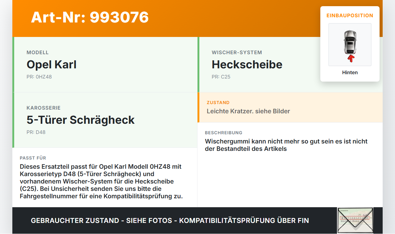 Opel Karl 5T Heckwischer Scheibenwischer Hinten Wischarm Opel Karl 2017 gebraucht Vorschau 3