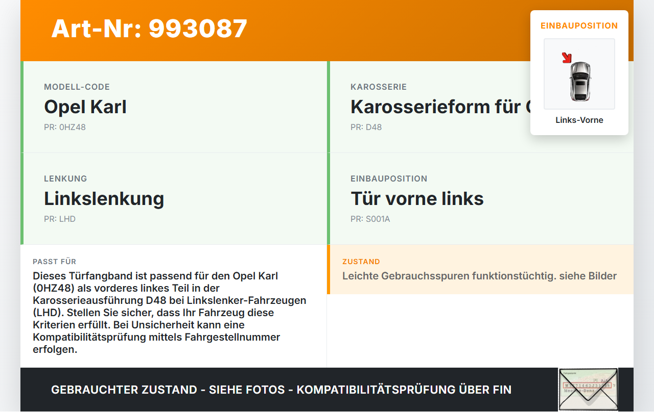 Opel Karl 5T Türfangband Türbremse Türanschlag Links Vorne Opel Karl 2017 42475146 gebraucht Vorschau 3