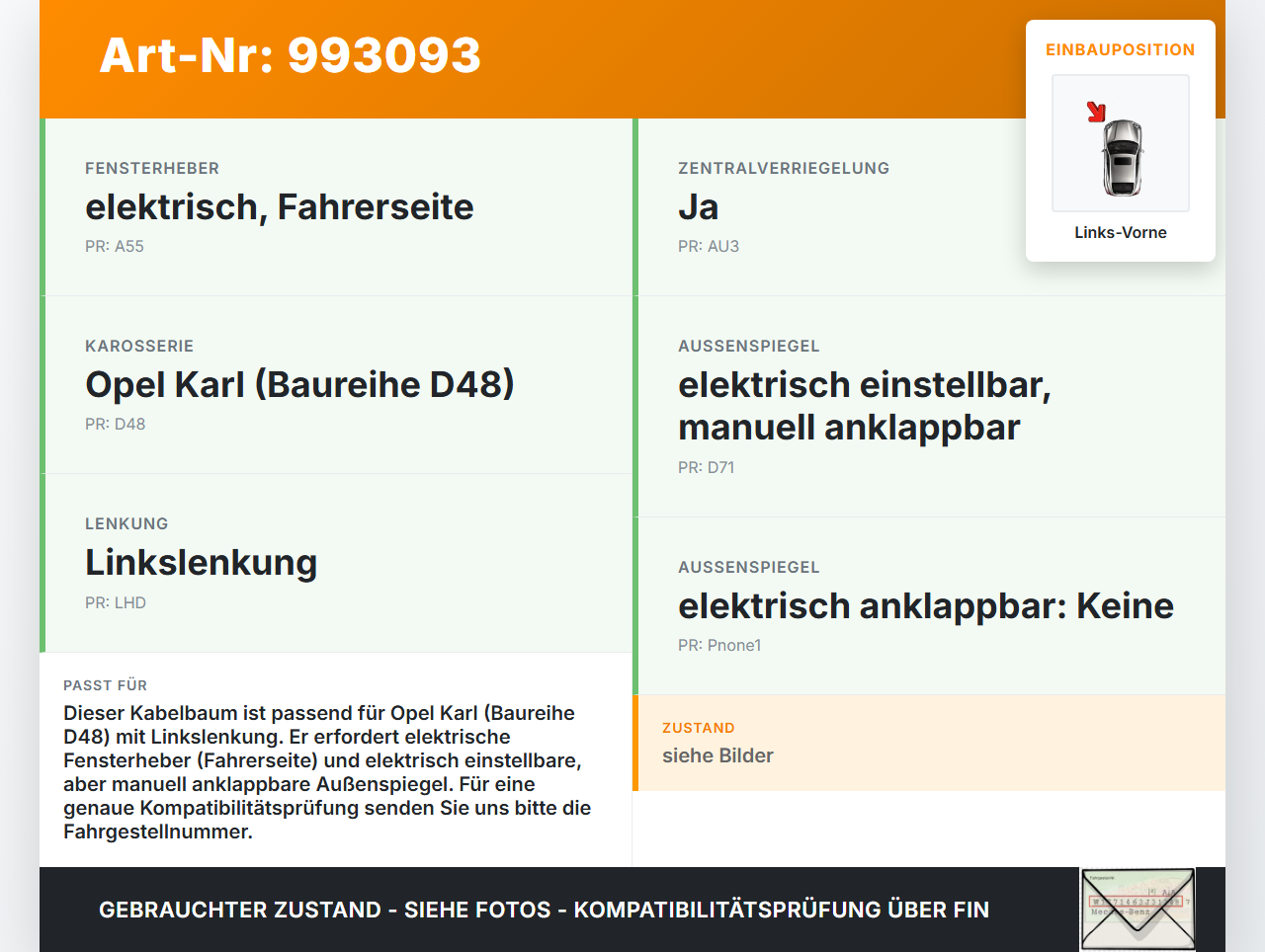 Opel Karl 5T Kabelbaum Tür und Fensterheber Links Vorne Opel Karl 2017 42511786 688328731 gebraucht Vorschau 3