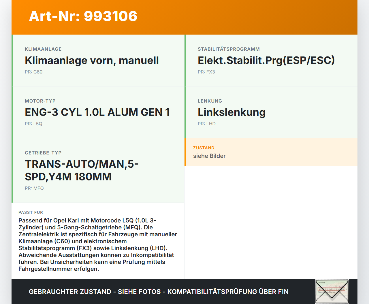 Opel Karl 1,0 55KW Sicherungskasten Zentralelektrik Opel Karl 2017 42559541 gebraucht Vorschau 3