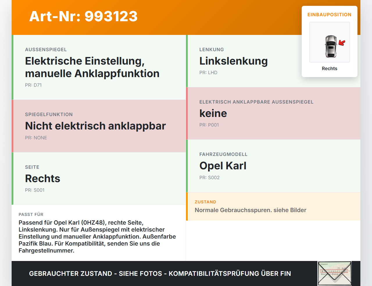 Opel Karl Spiegel Aussenspiegel nur Glas Rechts Opel Karl 2017 gebraucht Vorschau 3