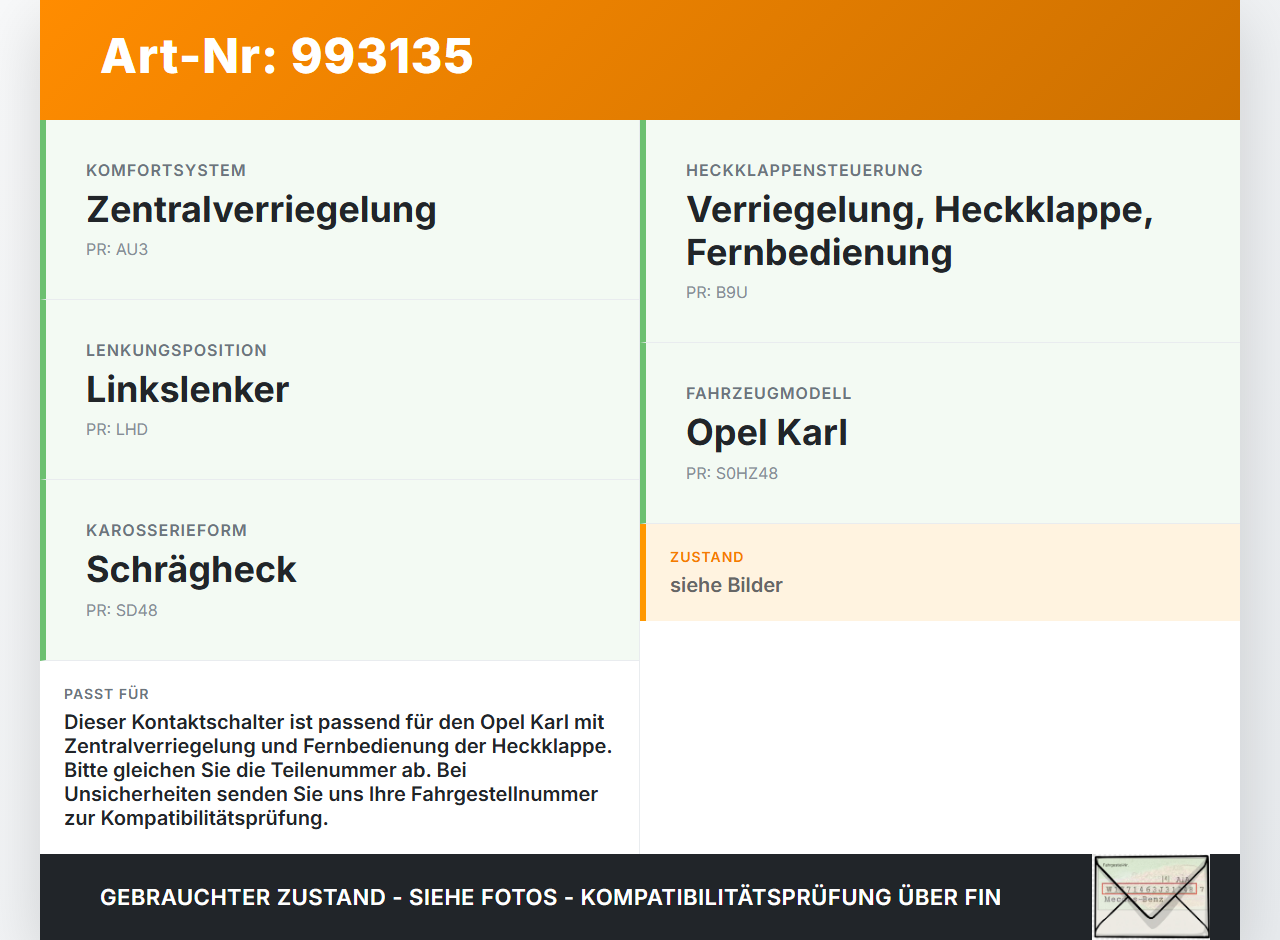 Opel Karl Kontaktschalter Schalter Opel Karl 2017 13597424 gebraucht Vorschau 3