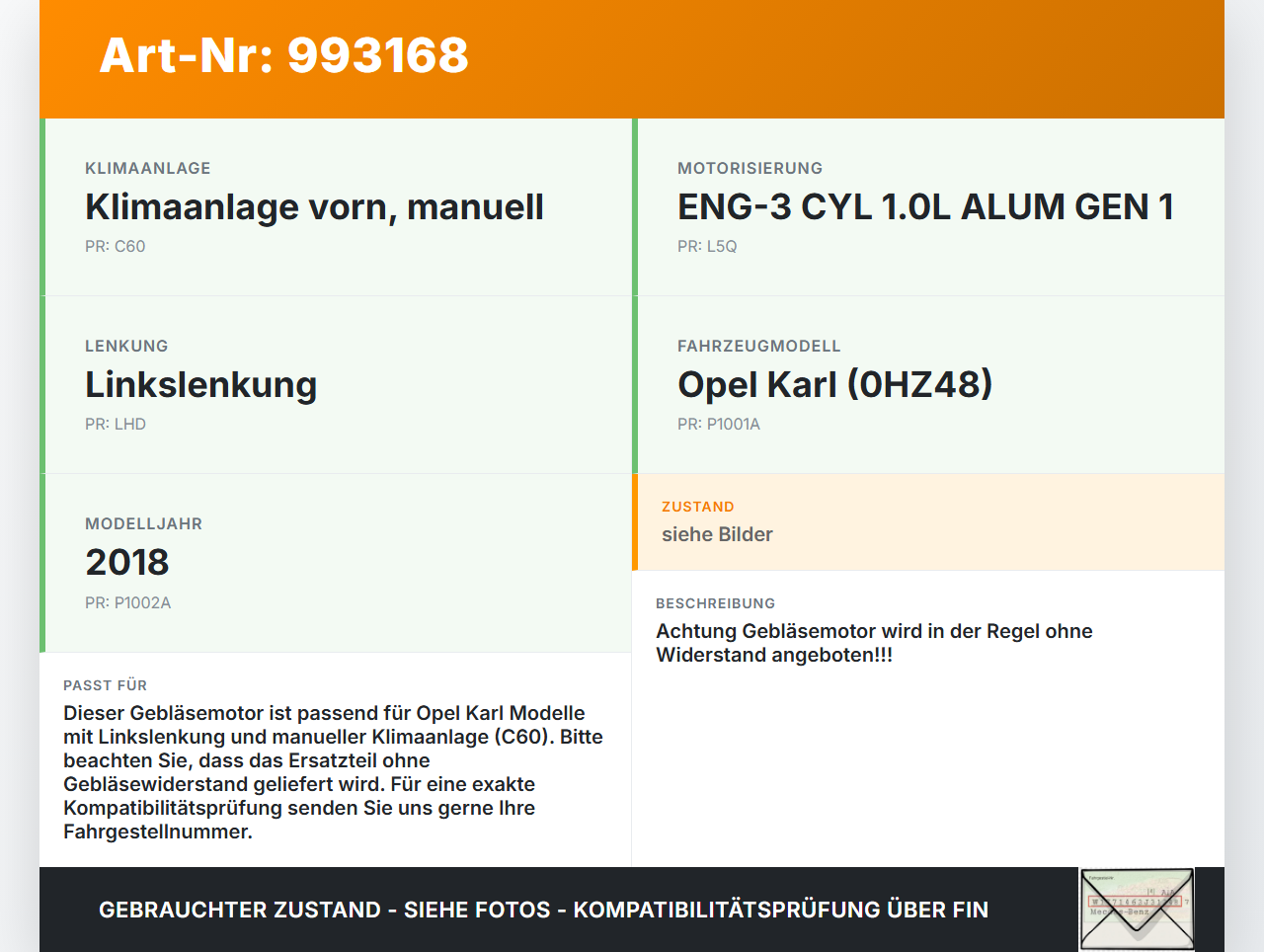 Opel Karl Gebläsemotor Lüftermotor Heizungsgebläse Opel Karl 2017 AA500077 4051-0741 gebraucht Vorschau 3