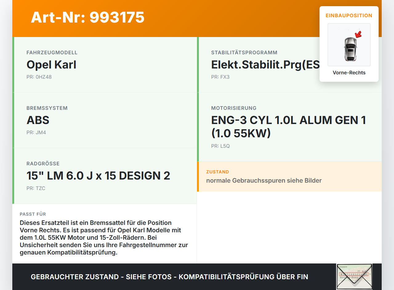 Opel Karl 1,0 55KW Bremssattel Bremszange Vorne Rechts Opel Karl 2017 CPG00121 gebraucht Vorschau 3