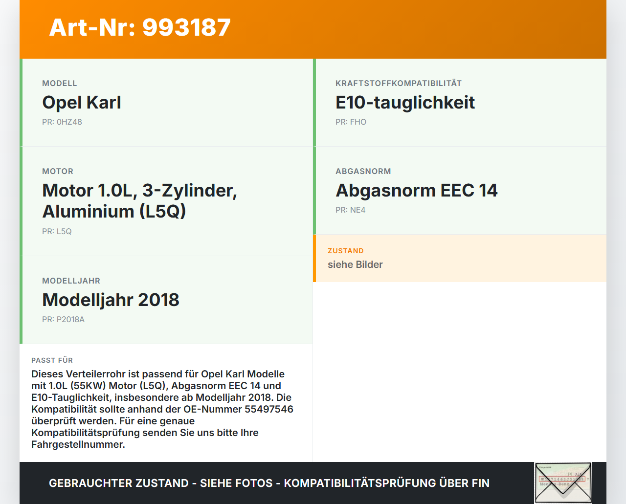 Opel Karl 1,0 55KW Verteilerrohr für Hochdruck Verteiler Opel Karl 2017 55490716 55497546 gebraucht Vorschau 3