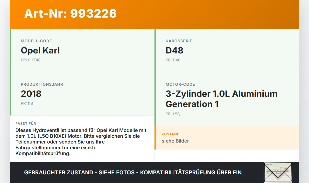 Opel Karl 1,0 55KW L5Q B10XE Hydroventil für Nockenwellenverstellung Verstellung Opel Karl 2017 gebraucht Vorschau 3