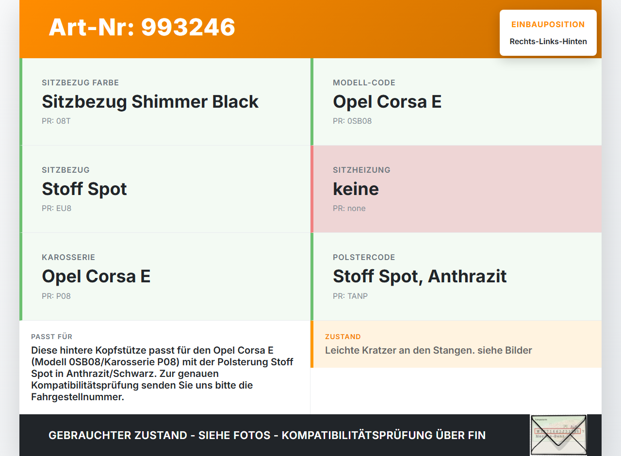 Opel Corsa E 14-19 Kopfstütze Rechts oder Links Hinten Opel Corsa E 14-19 03.01.2017 gebraucht Vorschau 3