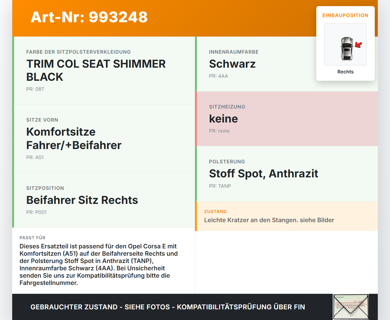 Opel Corsa E 14-19 Kopfstütze für Beifahrer Sitz Rechts Opel Corsa E 14-19 03.01.2017 gebraucht Vorschau 3