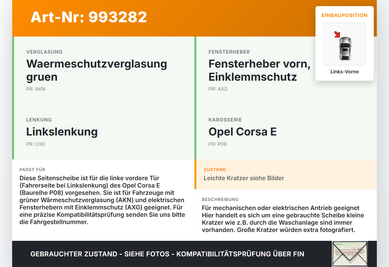 Opel Corsa E 14-19 Seitenscheibe LVK Fenster Türscheibe Links Vorne Opel Corsa E 14-19 03.01.2017 13187799 gebraucht Vorschau 3