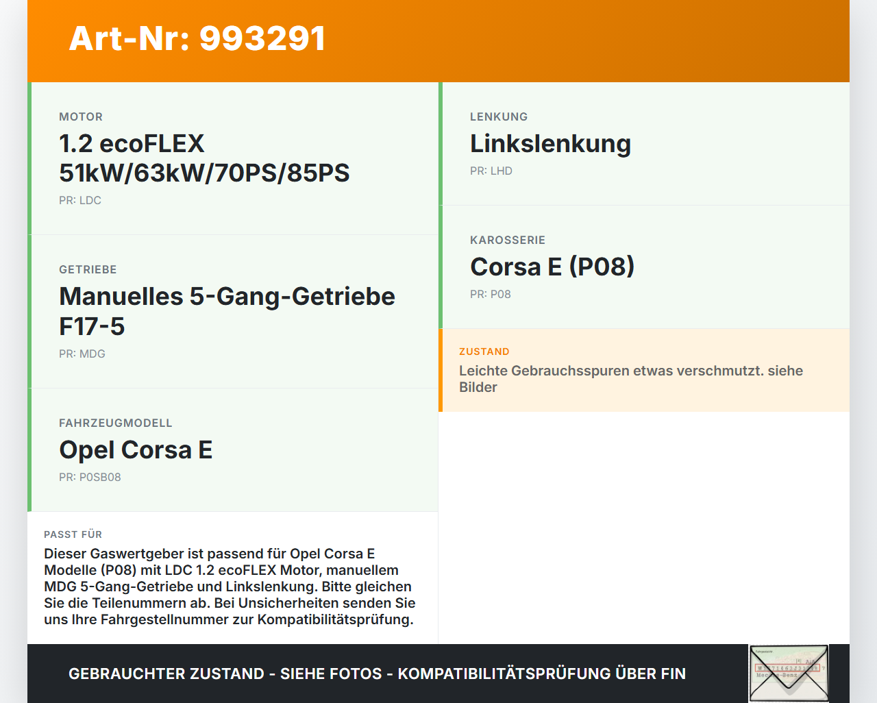 Opel Corsa E 14-19 1,2 51KW Gaswertgeber Gaspedal Opel Corsa E 14-19 03.01.2017 55502739 A2C96979600 15W152C gebraucht Vorschau 3
