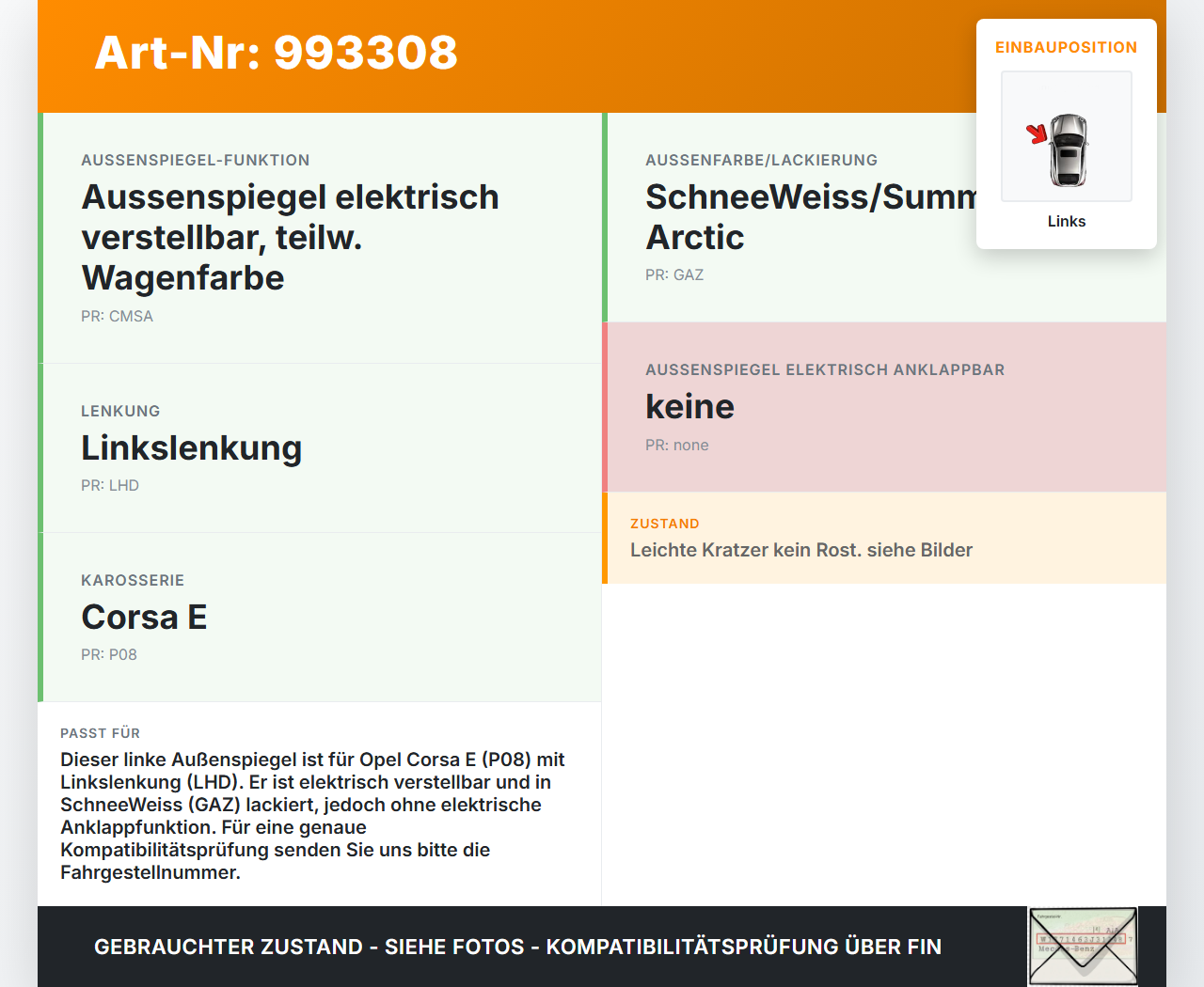 Opel Corsa E 14-19 Spiegel Aussenspiegel Links GAZ Opel Corsa E 14-19 03.01.2017 13296269 gebraucht Vorschau 3