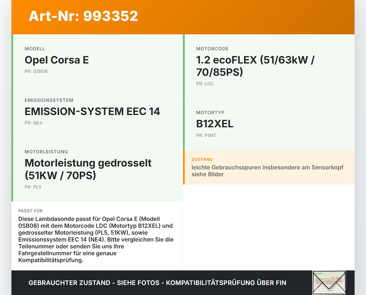 Opel Corsa E 14-19 1,2 51KW Lambdasonde Opel Corsa E 14-19 03.01.2017 gebraucht Vorschau 3