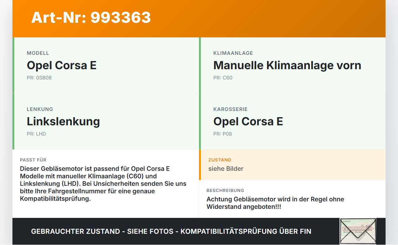 Opel Corsa E 14-19 Gebläsemotor Lüftermotor Heizungsgebläse Opel Corsa E 14-19 03.01.2017 13335075 46872471642 gebraucht Vorschau 3