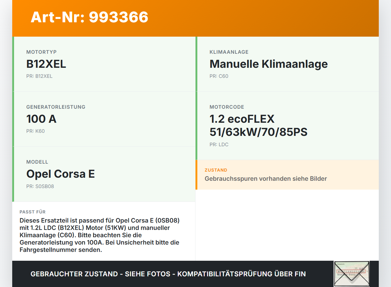 Opel Corsa E 14-19 1,2 51KW Lichtmaschine Generator 100A Opel Corsa E 14-19 03.01.2017 MS1042113590 13585664 gebraucht Vorschau 3