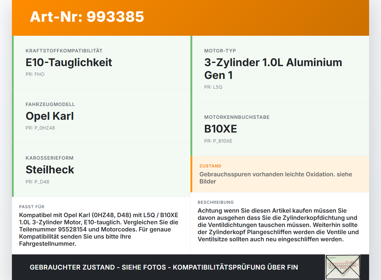 Opel Karl 1,0 55KW L5Q B10XE Zylinderkopf Opel Karl 2017 95528154 gebraucht Vorschau 3