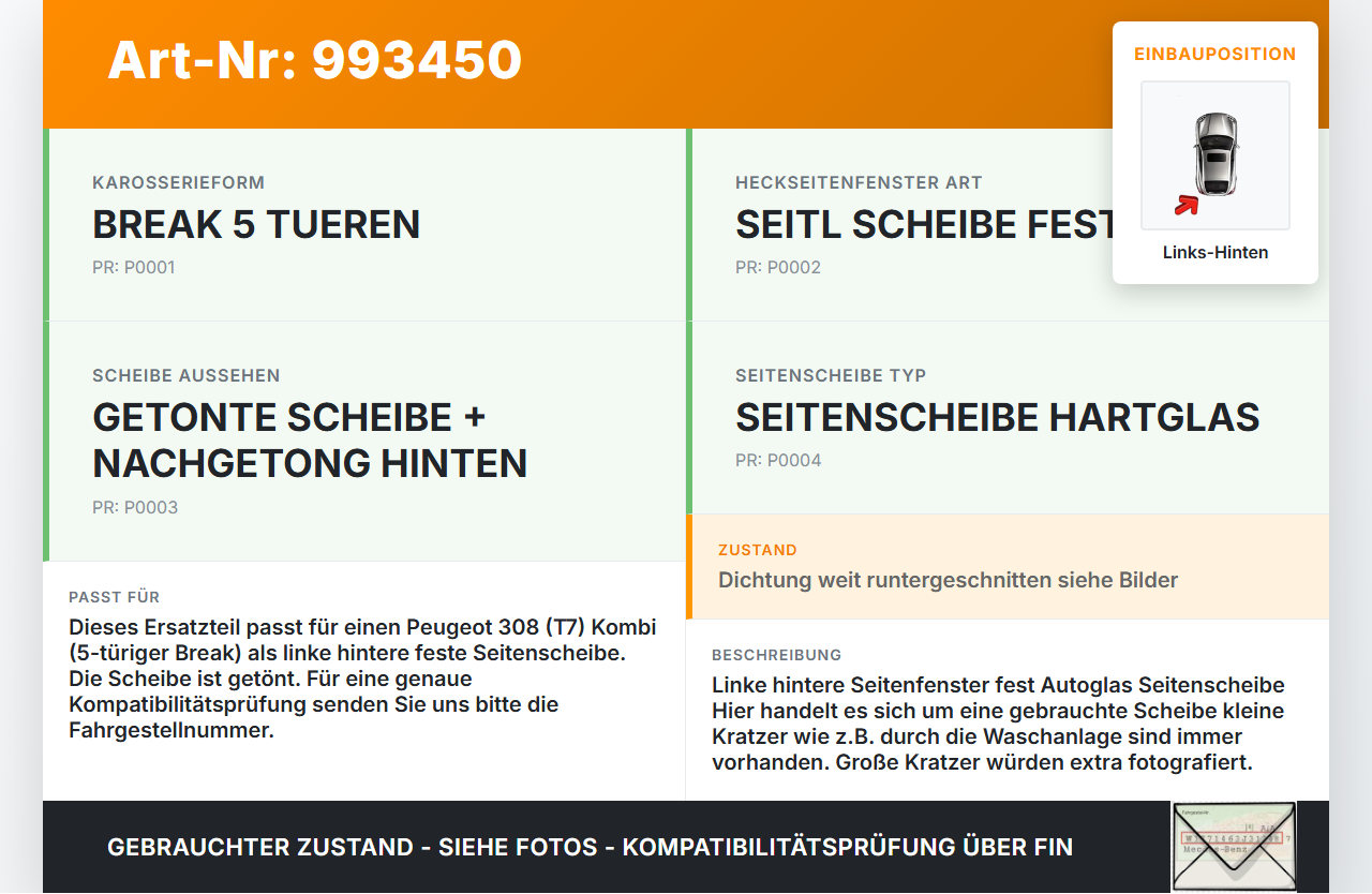 Peugeot 308 08-11 Kombi Seitenscheibe Feste Scheibe Links Hinten Peugeot 308 08-11 12.06.2009 8569VV gebraucht Vorschau 3