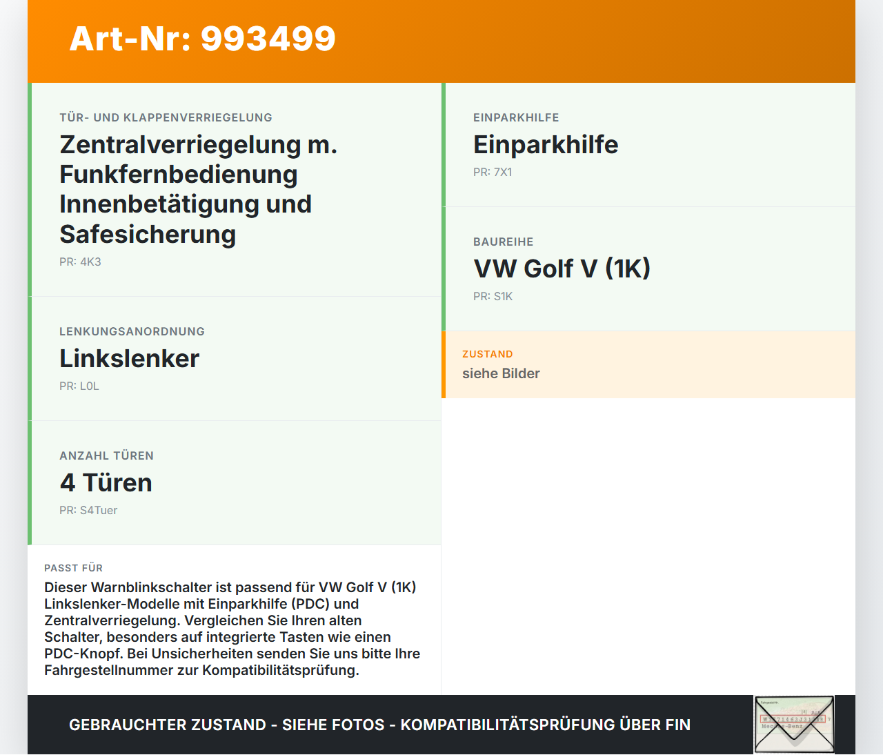 VW Golf V 1K 03-09 Warnblinkschalter Schalter Warnlicht VW Golf V 1K 03-09 19.10.2007 1K0953509A gebraucht Vorschau 3