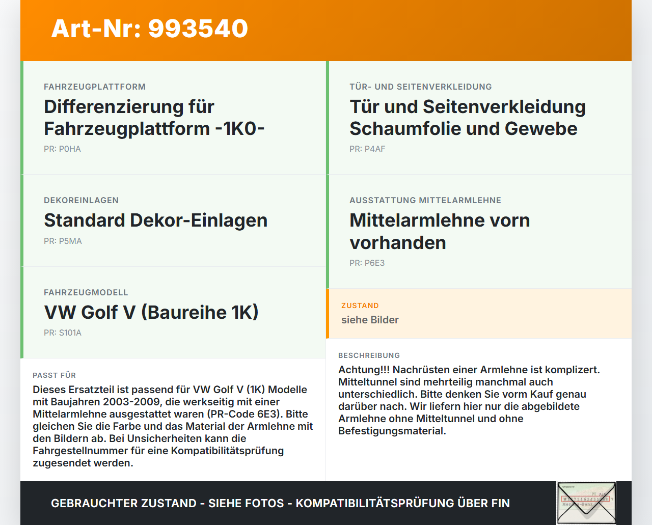 VW Golf V 1K 03-09 Armlehne Mittelarmlehne Auflage VW Golf V 1K 03-09 19.10.2007 1K0864245B gebraucht Vorschau 3
