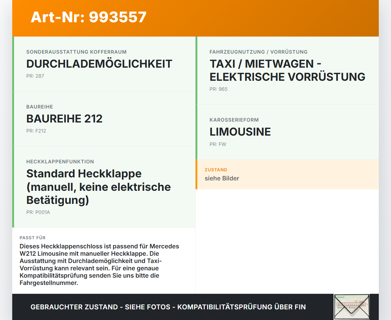 Mercedes W212 E200 09-13 Lim Schloss f. Heckklappe Heckklappenschloss Verriegelung Mercedes W212 E200 09-13... Vorschau 3