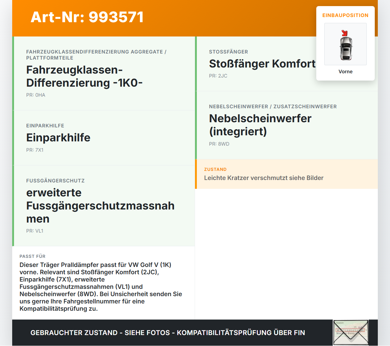 VW Golf V 1K 03-09 Träger Pralldämpfer für Stoßstange Vorne VW Golf V 1K 03-09 19.10.2007 c1K0807109C gebraucht Vorschau 3