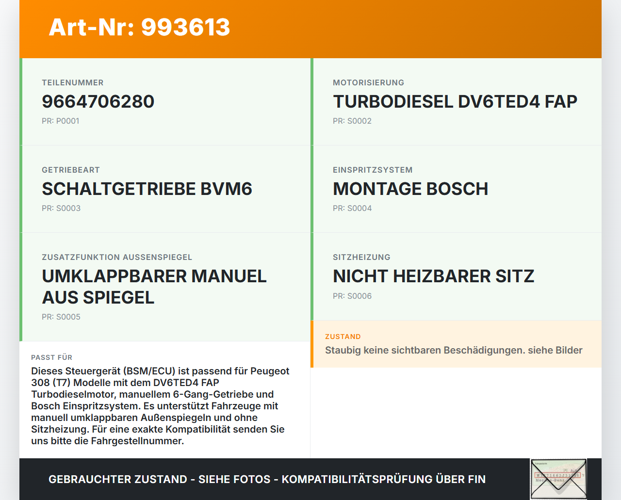 Peugeot 308 08-11 Steuergerät ECU Modul BSM SG Peugeot 308 08-11 12.06.2009 9664706280 gebraucht Vorschau 3