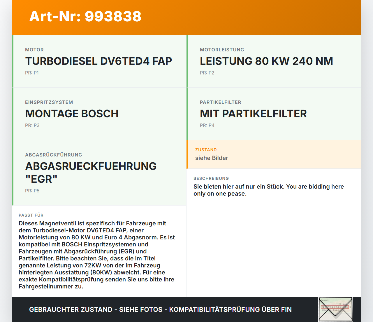 Peugeot 308 08-11 HDi 1,6 72KW Magnetventil Druckwandler Peugeot 308 08-11 12.06.2009 9652570180 gebraucht Vorschau 3