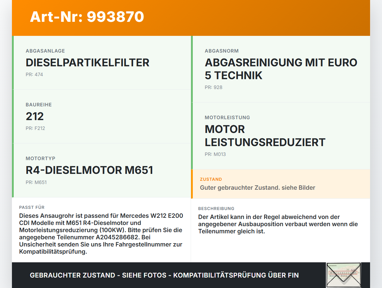 Mercedes W212 E200 09-13 2143 100KW Ansaugrohr Ladeluftschlauch Luftschlauch Mercedes W212 E200 09-13 03.11.2010... Vorschau 3