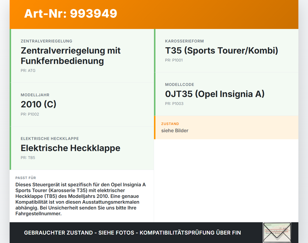 Opel Insignia A 08-13 Steuergerät ECU Modul Kofferraumdeckel Opel Insignia A 08-13 30.04.2010 13333641 3027908-B00... Vorschau 3